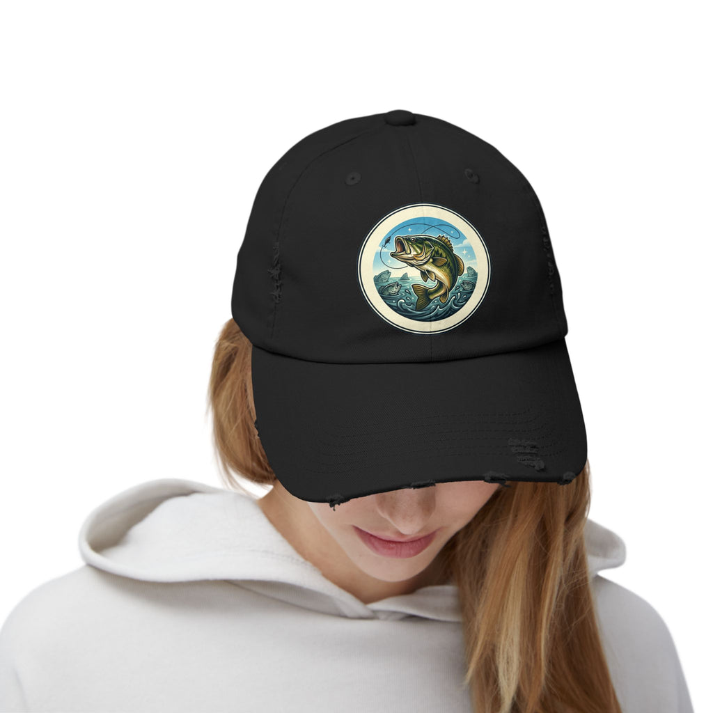 Jumping Bass Distressed Fishing Hat