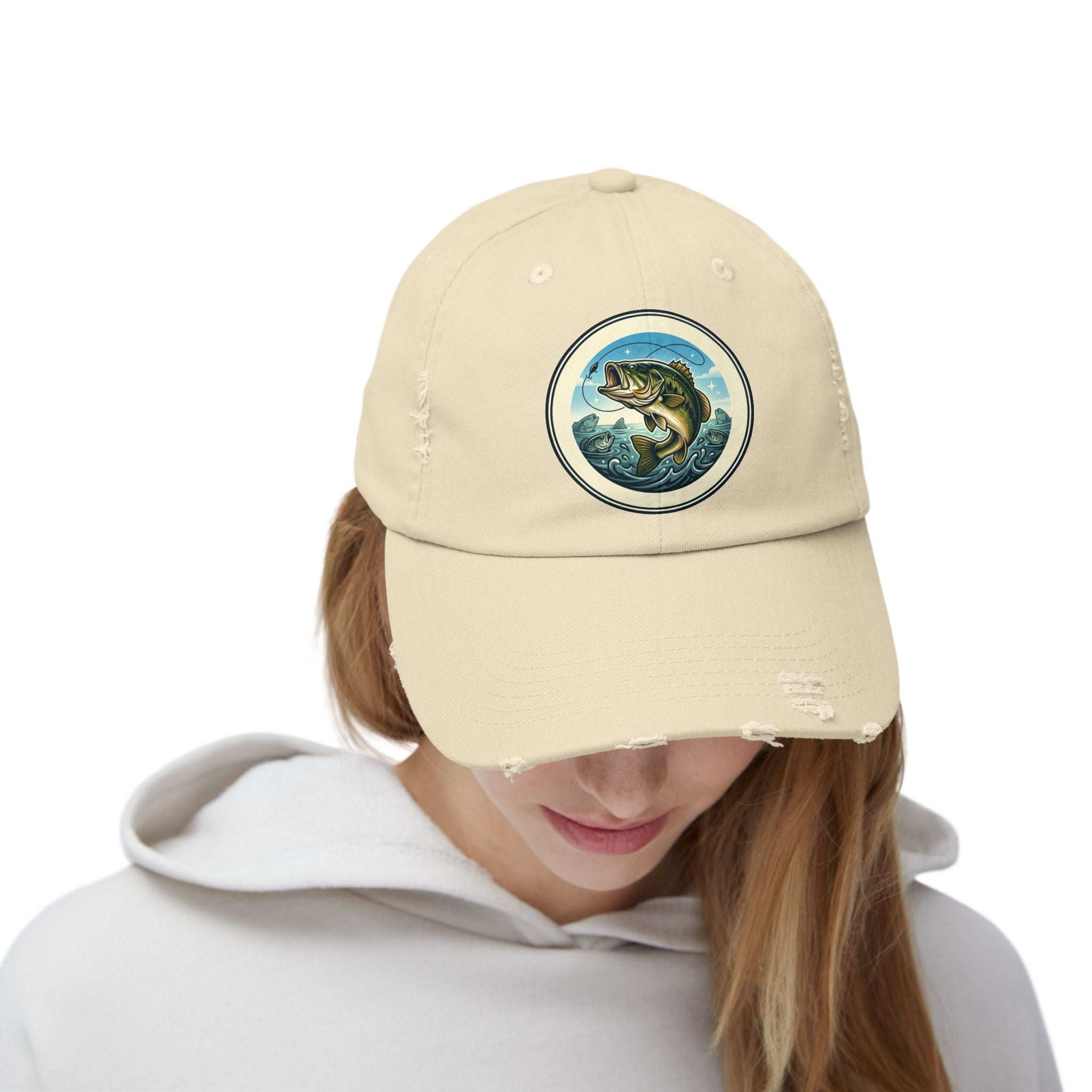Jumping Bass Distressed Fishing Hat