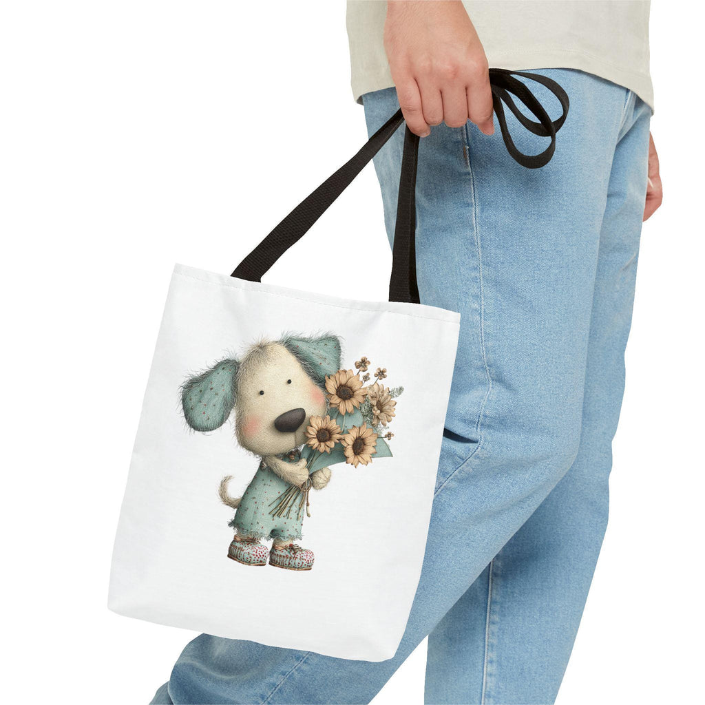 Dog with Flowers Tote Bag