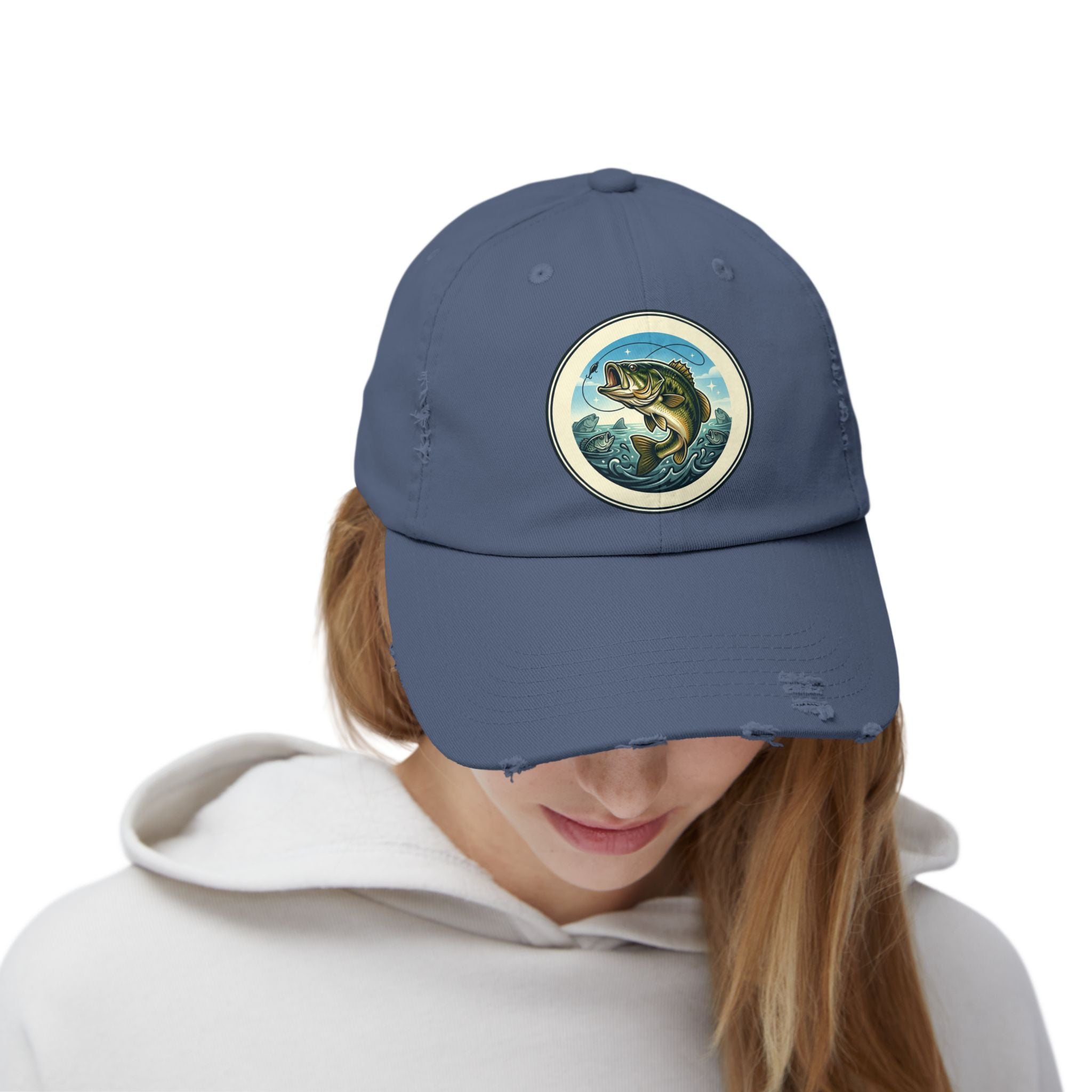 Jumping Bass Distressed Fishing Hat