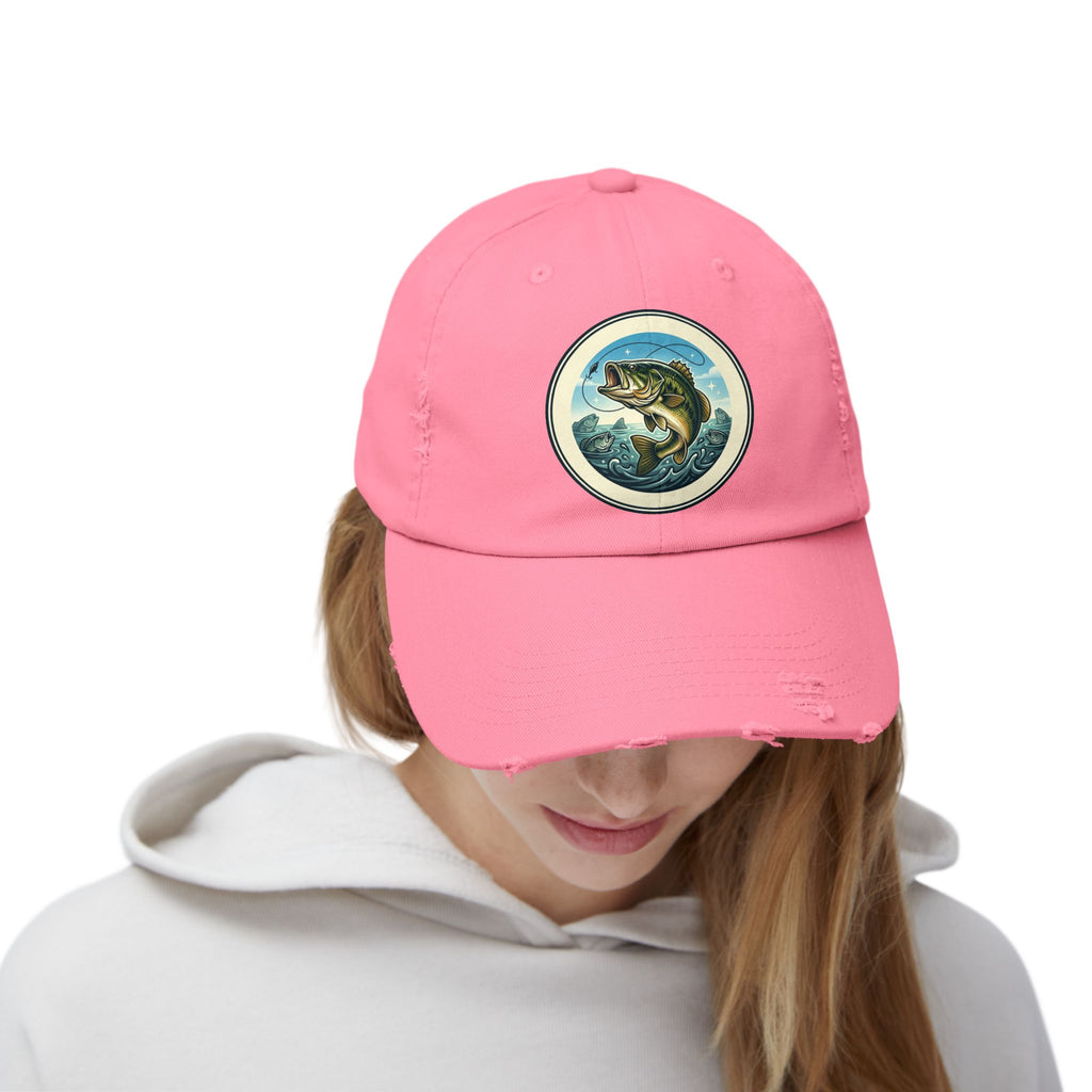 Jumping Bass Distressed Fishing Hat