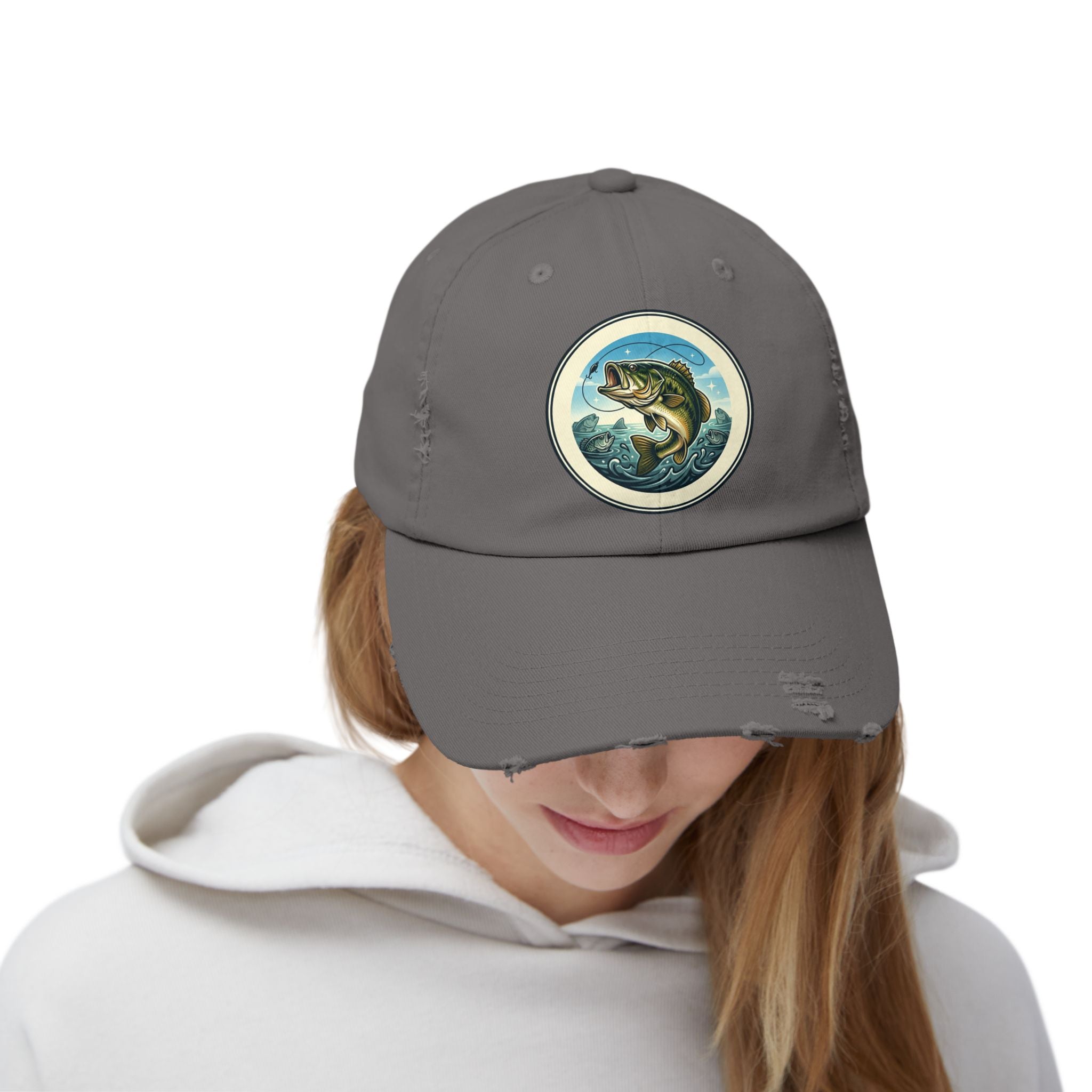 Jumping Bass Distressed Fishing Hat