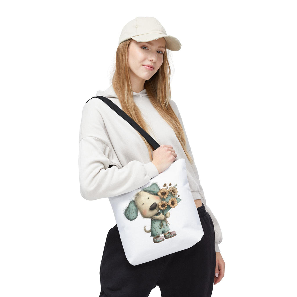 Dog with Flowers Tote Bag