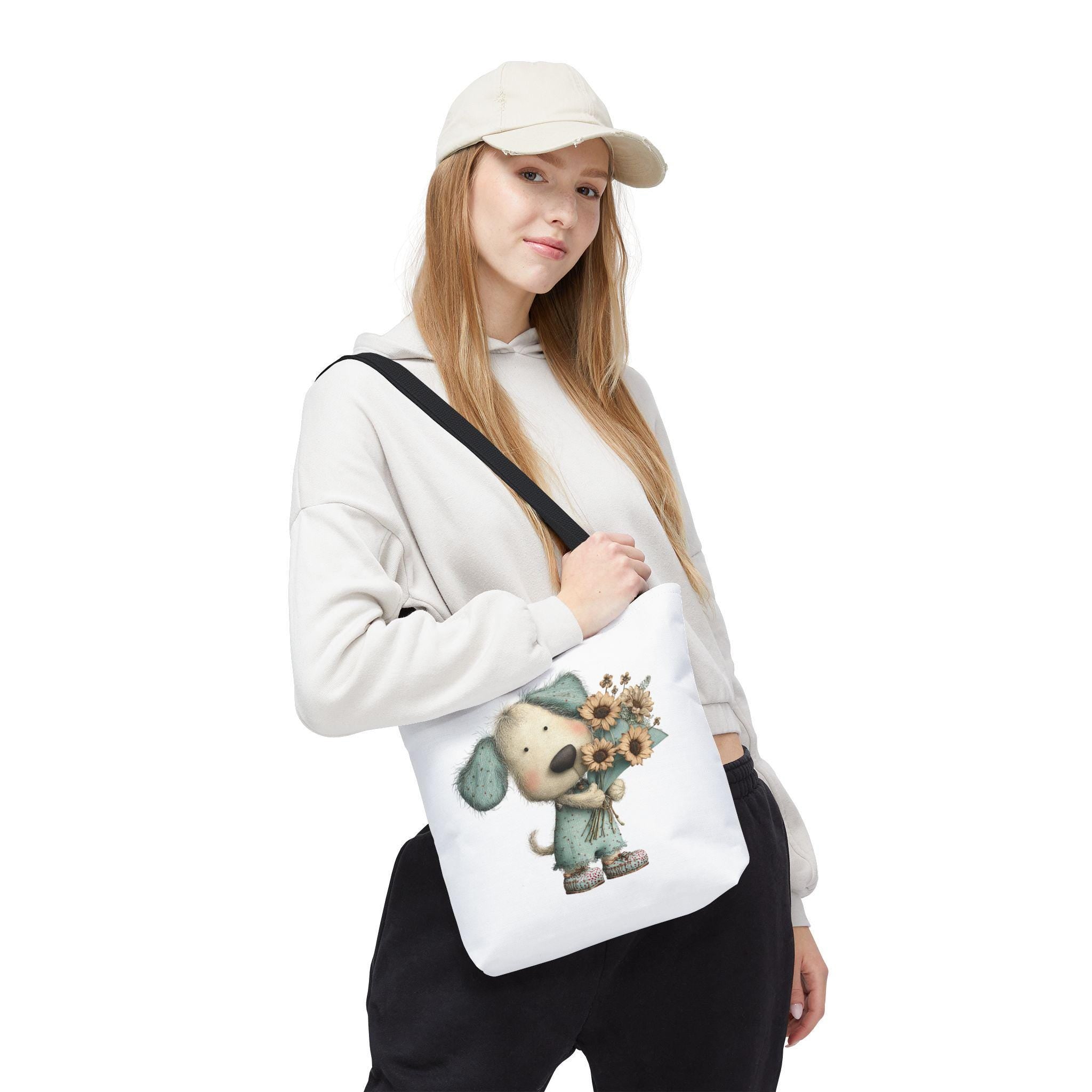 Dog with Flowers Tote Bag