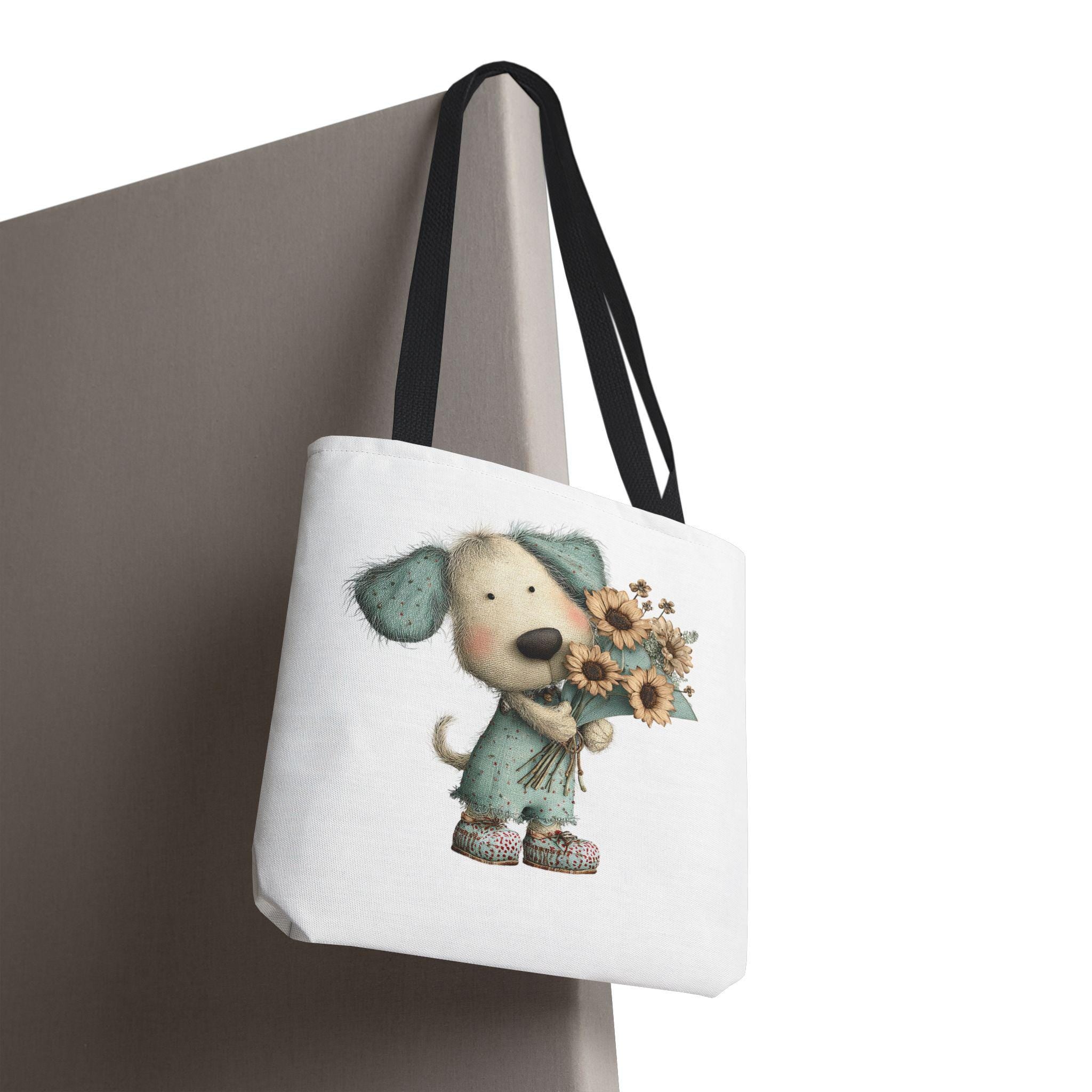 Dog with Flowers Tote Bag