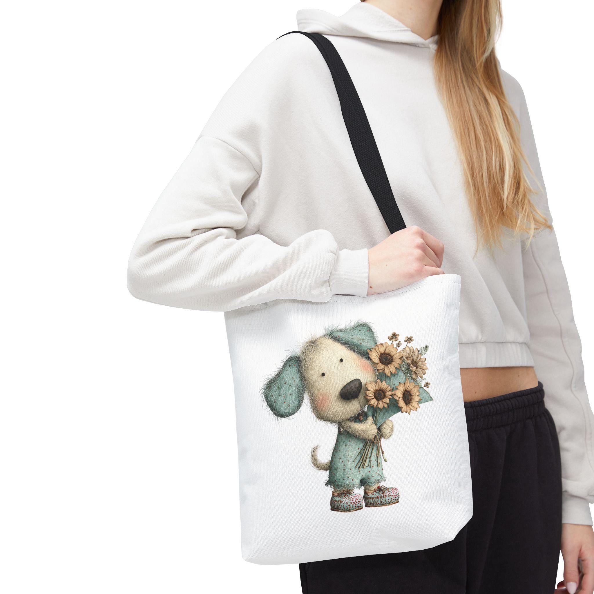 Dog with Flowers Tote Bag